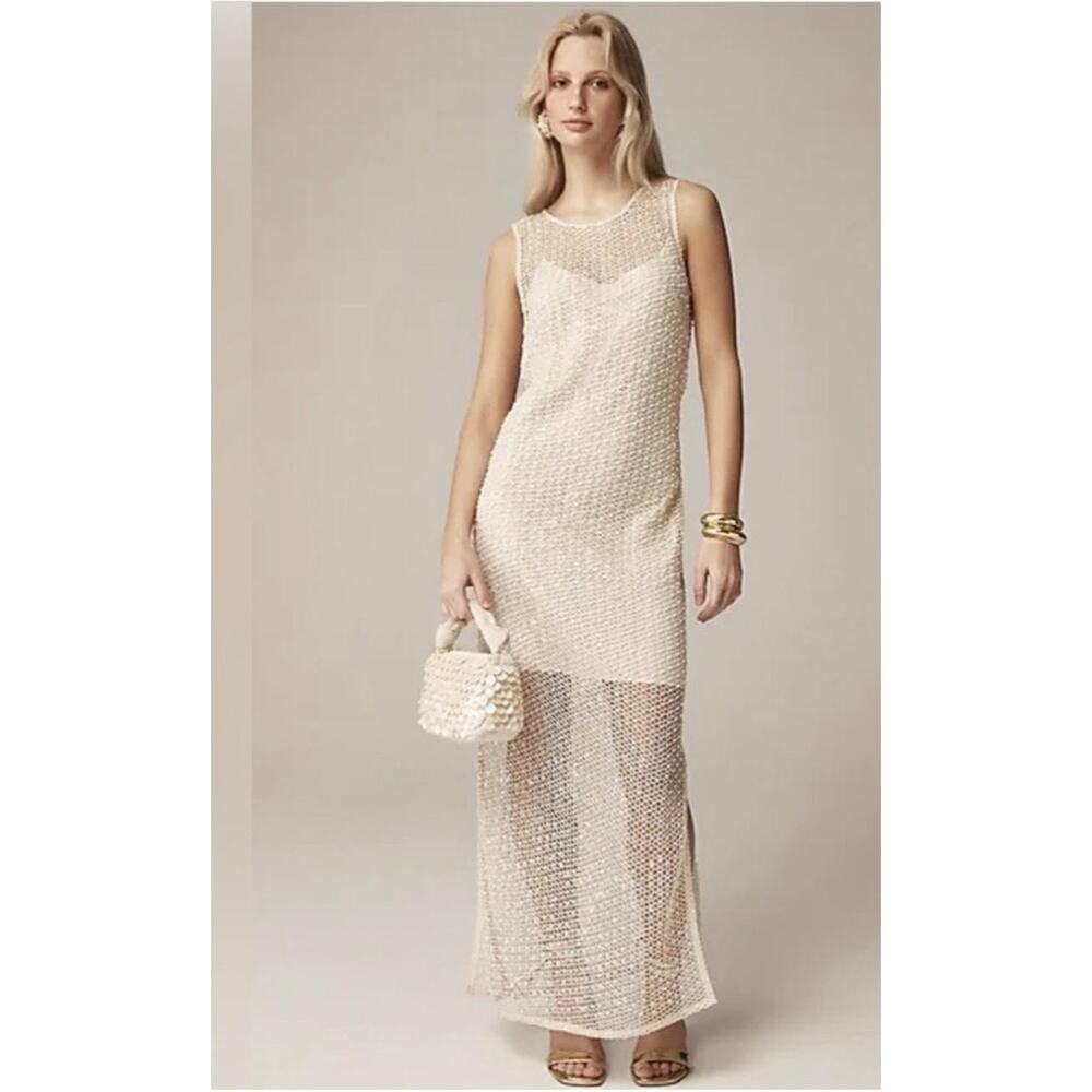 J.Crew Collection Dress Womens 2X White Crochet Sequin Sheer Maxi Slip